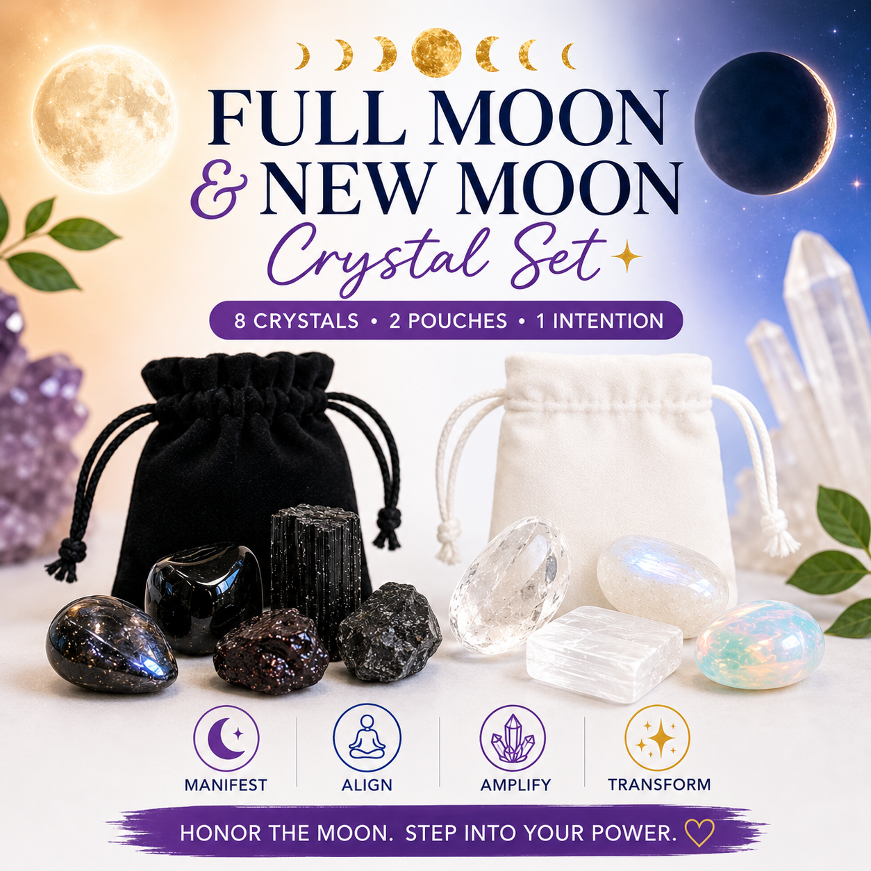 New & Full Moon Crystal Set