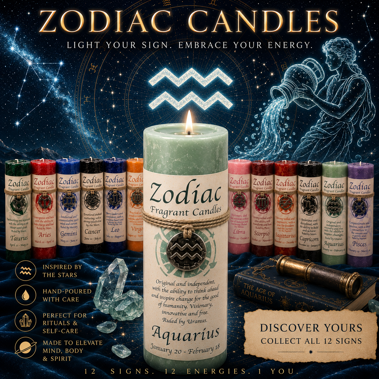 Aquarius Astro Candle