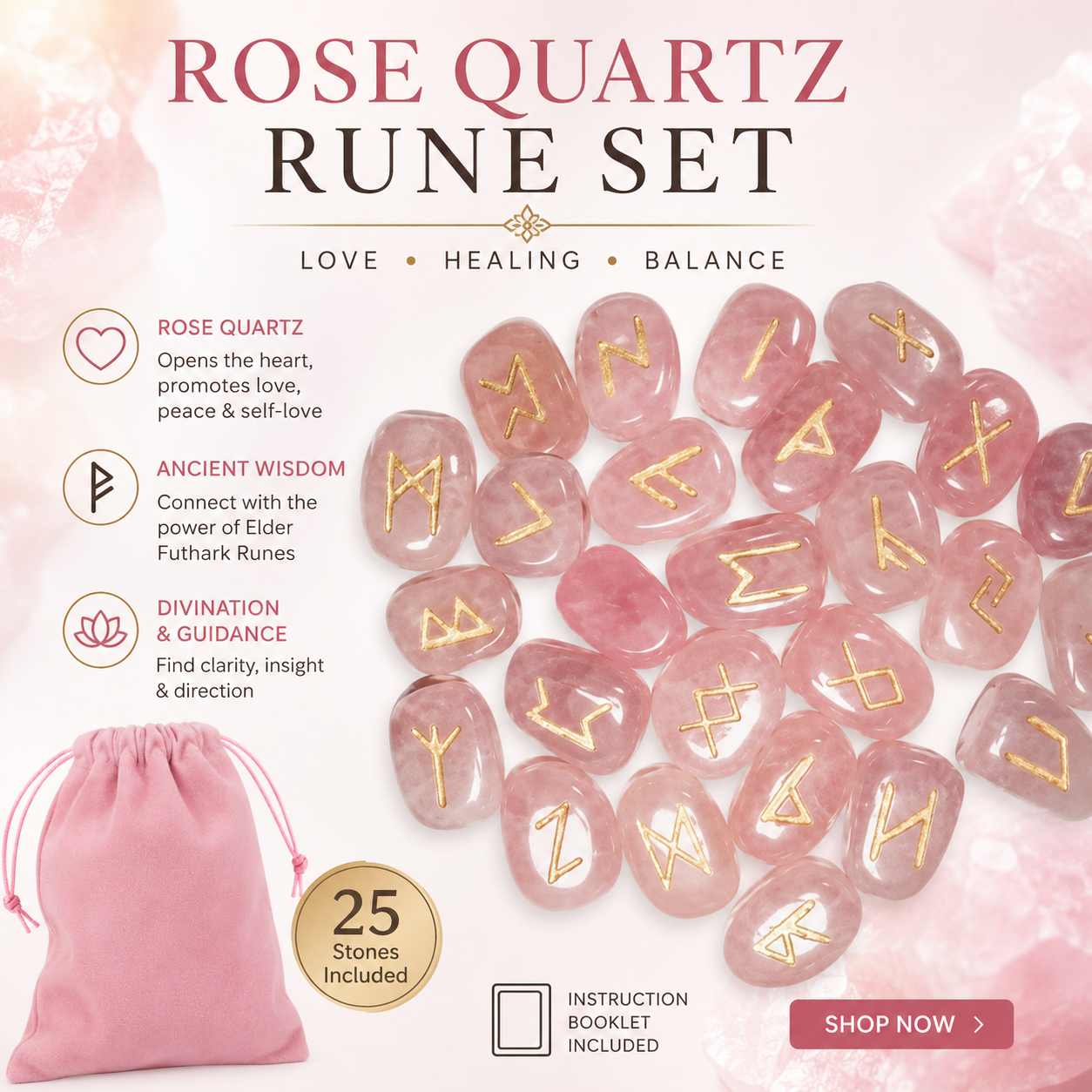 Rose Quartz Rune Set