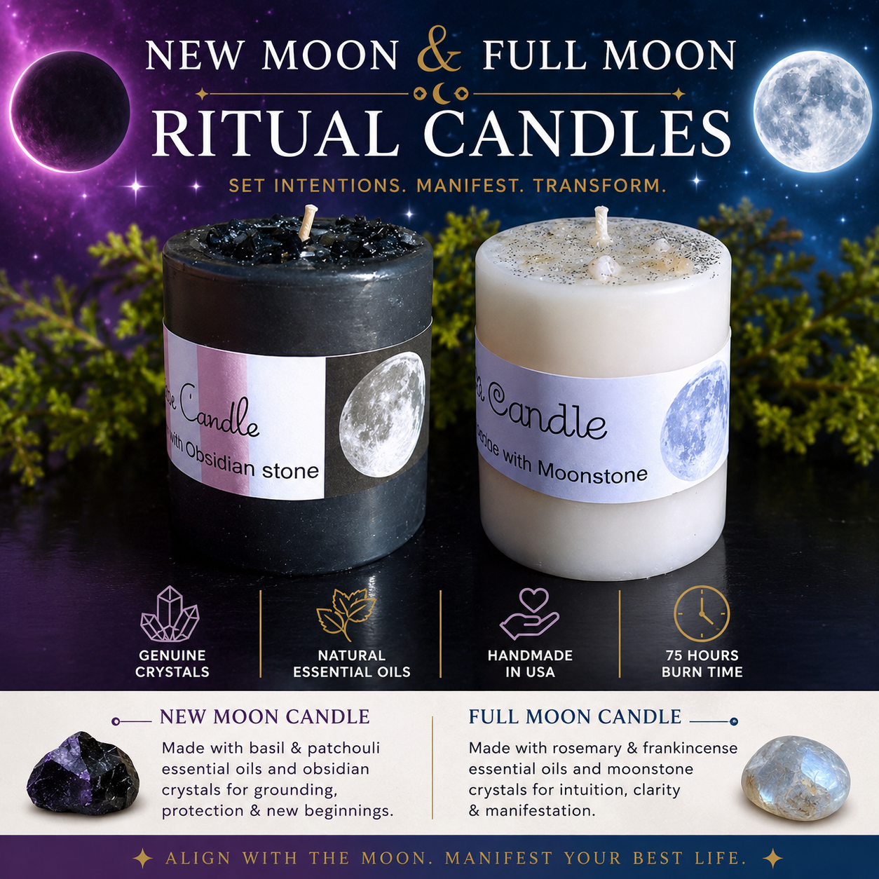 New Moon/Full Moon Candle Set
