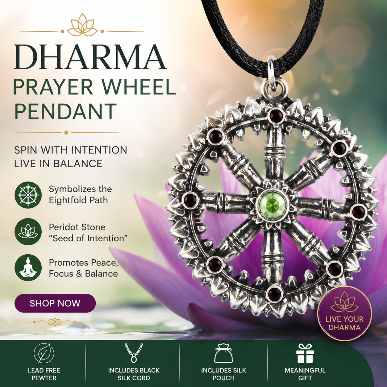 Dharma Prayer Wheel Pendant